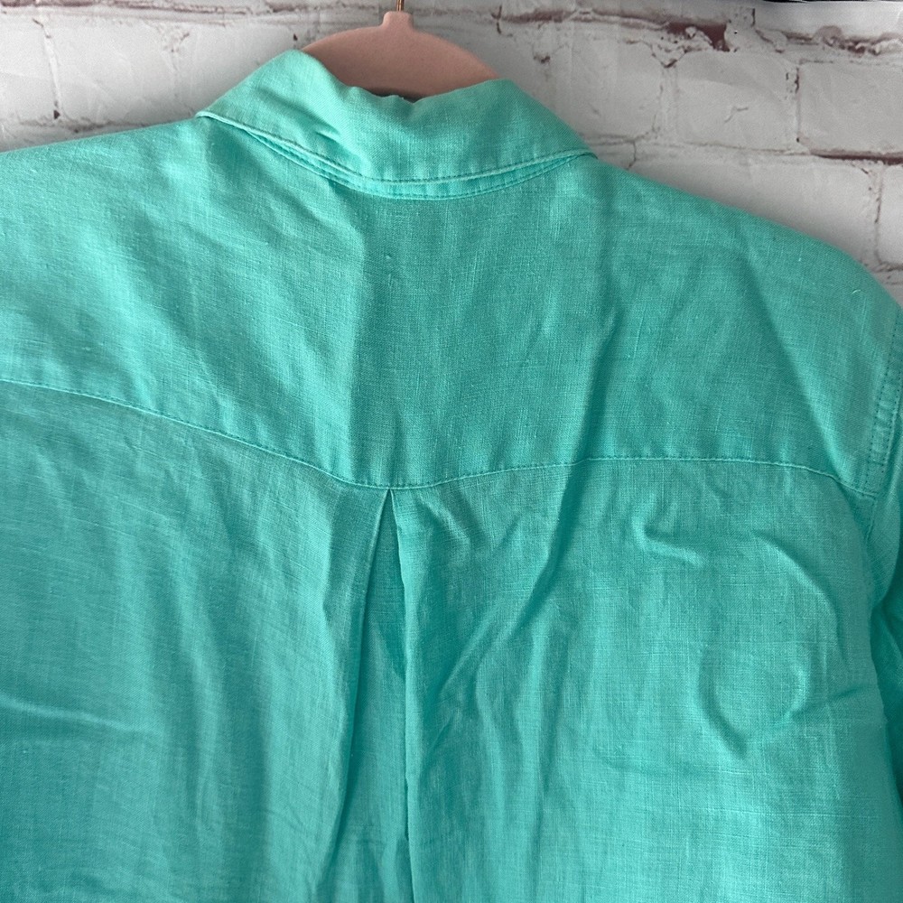 David N 100% Linen Seafoam Green Embroidered Colorful Peacock Blouse L - Picture 6 of 12